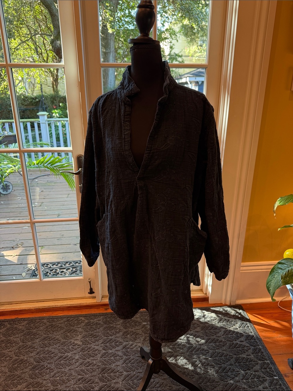 CP Shades Navy Blue Textured Tunic with Front Pockets